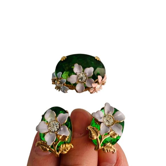 Vintage Floral Brooch & Earrings